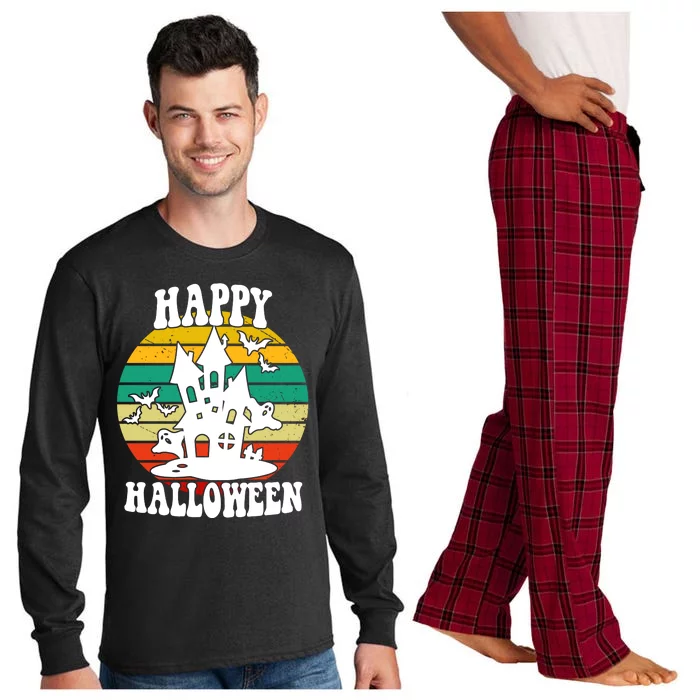 Happy Halloween Hunted House Vintage Long Sleeve Pajama Set