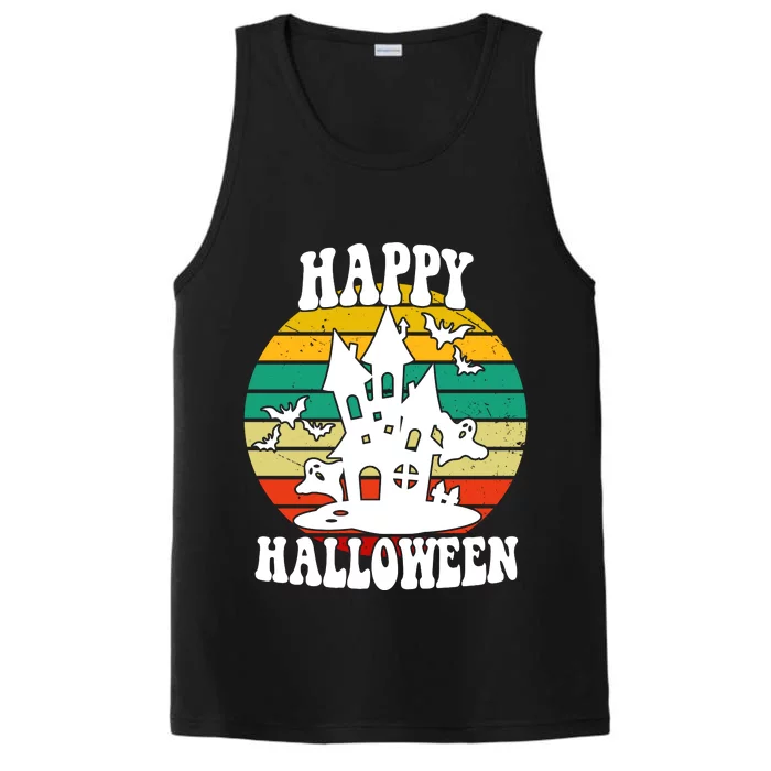 Happy Halloween Hunted House Vintage Performance Tank