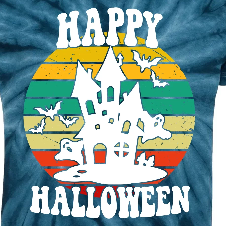 Happy Halloween Hunted House Vintage Kids Tie-Dye T-Shirt