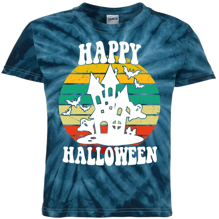 Happy Halloween Hunted House Vintage Kids Tie-Dye T-Shirt