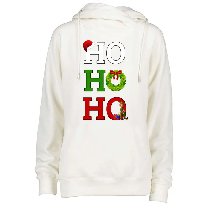 Ho Ho Ho Merry Christmas Elf Long Sleeve Womens Funnel Neck Pullover Hood