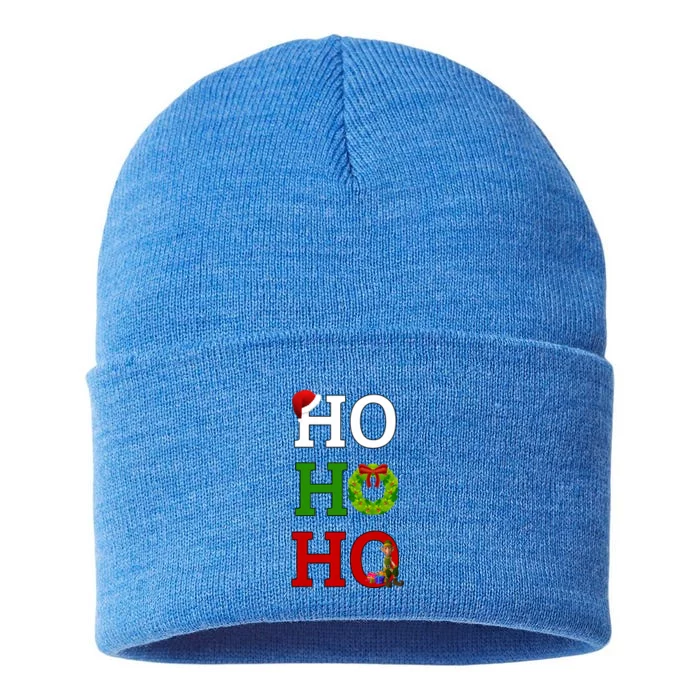 Ho Ho Ho Merry Christmas Elf Long Sleeve Sustainable Knit Beanie