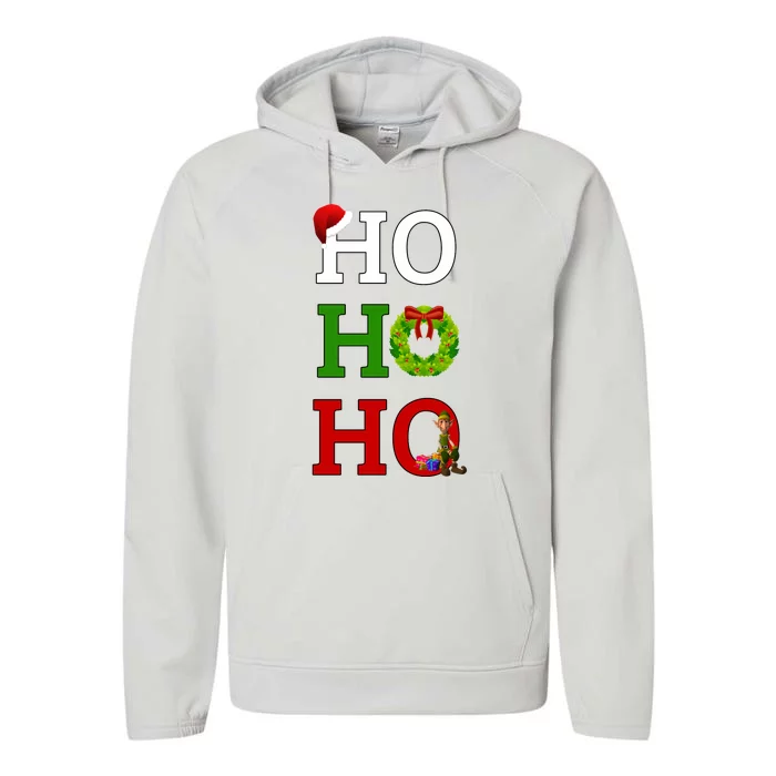 Ho Ho Ho Merry Christmas Elf Long Sleeve Performance Fleece Hoodie