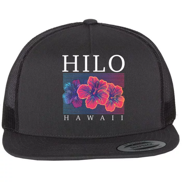 Hilo Hawaii Hawaiian Hibiscus Flowers Surfer Souvenir Flat Bill Trucker Hat