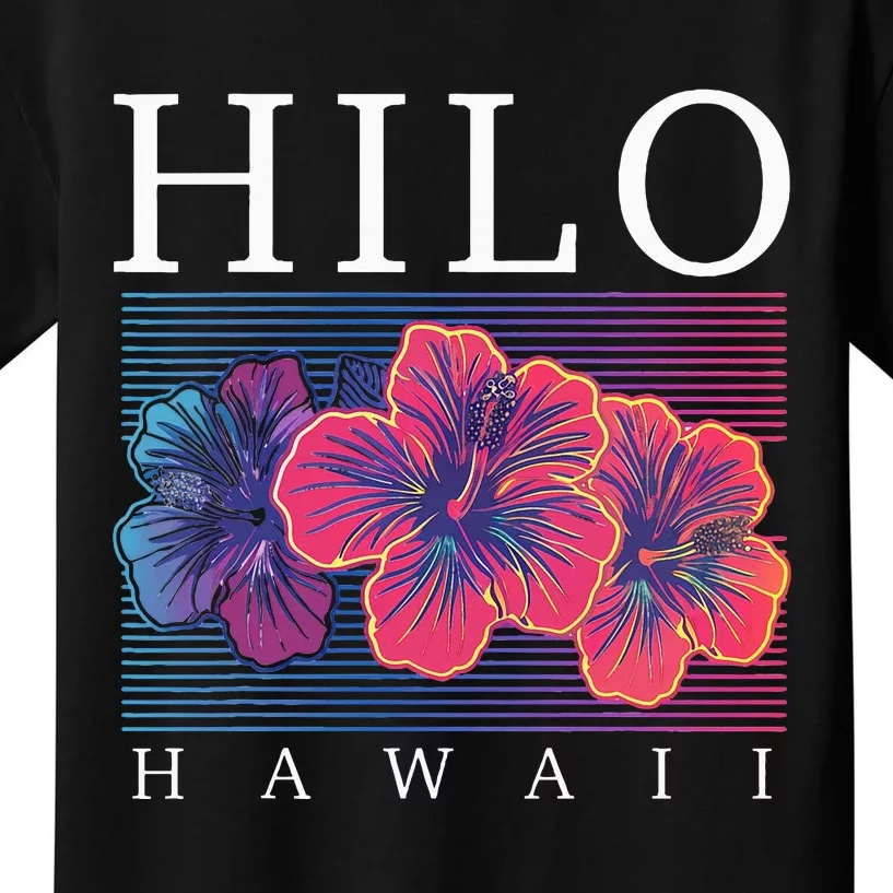 Hilo Hawaii Hawaiian Hibiscus Flowers Surfer Souvenir Kids T-Shirt