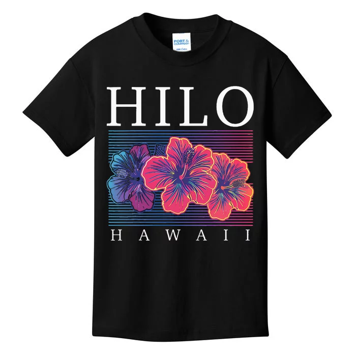 Hilo Hawaii Hawaiian Hibiscus Flowers Surfer Souvenir Kids T-Shirt