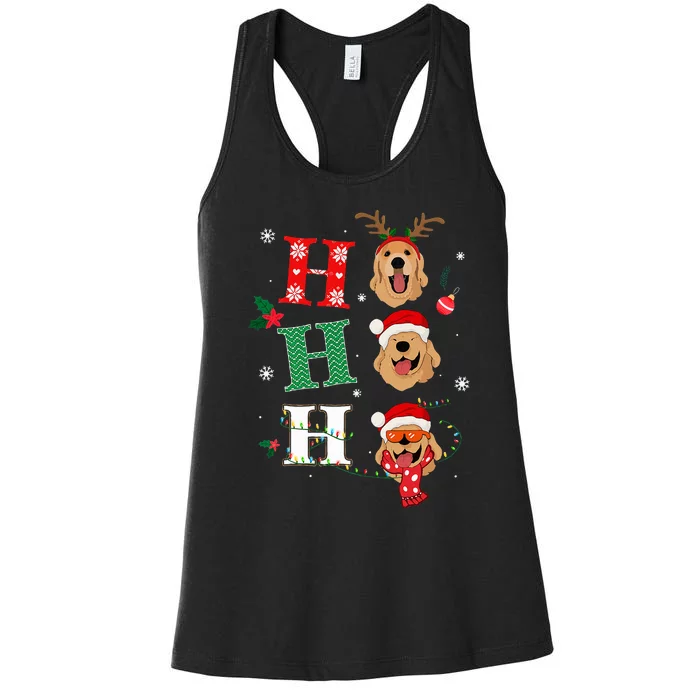 Ho Ho Ho Retrievers Golden Xmas Outfit Christmas Costume Women's Racerback Tank