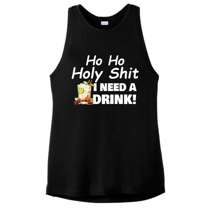 Ho Ho Holy I Need A Drink Funny Christmas Santa Claus Ladies Tri-Blend Wicking Tank