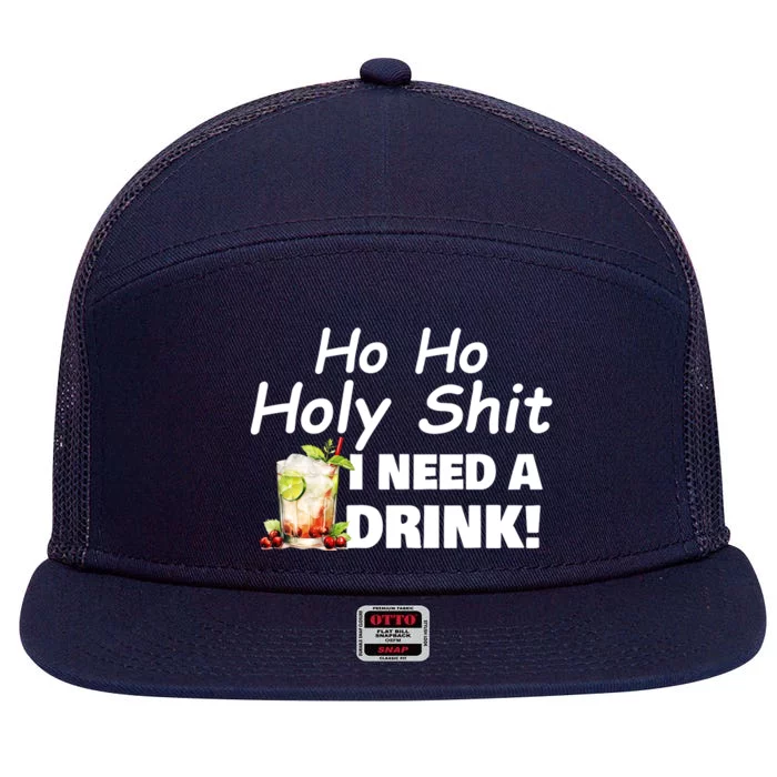 Ho Ho Holy I Need A Drink Funny Christmas Santa Claus 7 Panel Mesh Trucker Snapback Hat