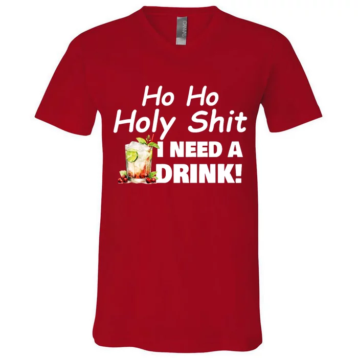 Ho Ho Holy I Need A Drink Funny Christmas Santa Claus V-Neck T-Shirt