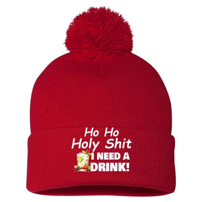 Ho Ho Holy I Need A Drink Funny Christmas Santa Claus Pom Pom 12in Knit Beanie