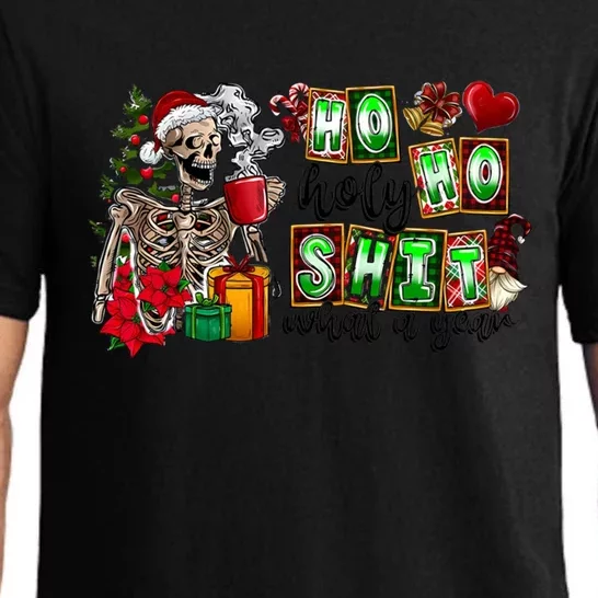 Ho Ho Holy Shit What A Year Funny Christmas Skeleton Gift Pajama Set