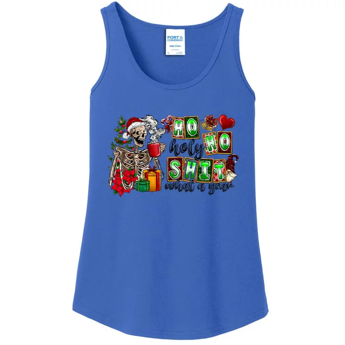 Ho Ho Holy Shit What A Year Funny Christmas Skeleton Gift Ladies Essential Tank