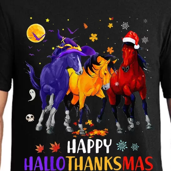 Happy Hallothanksmas Horse Halloween Thanksgiving Christmas Pajama Set