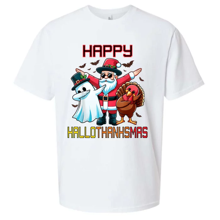 Happy Hallothanksmas Halloween Thanksgiving Christmas 2024 Sueded Cloud Jersey T-Shirt