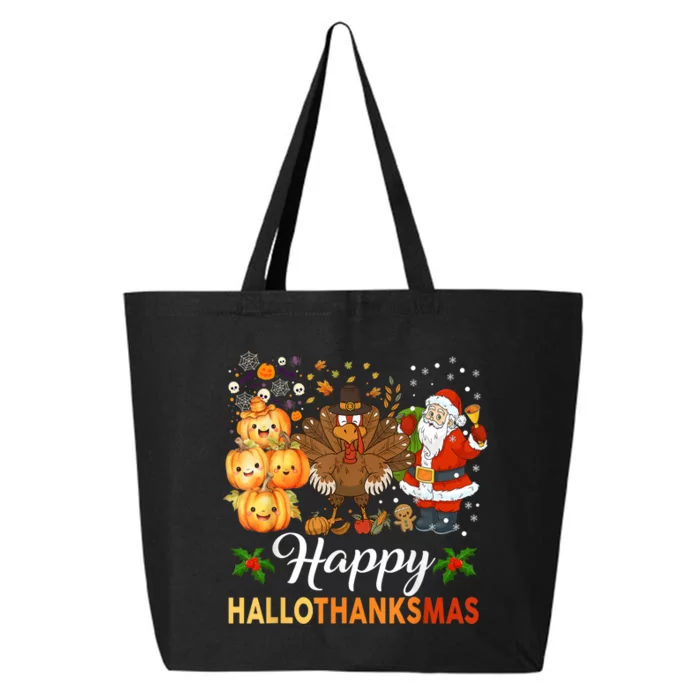 Happy Hallothanksmas Halloween Thanksgiving Christmas Funny 25L Jumbo Tote