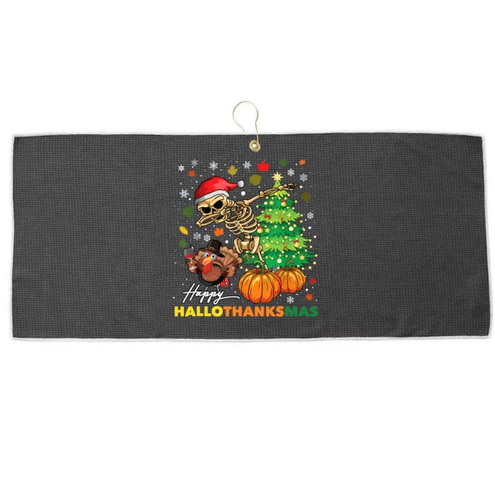 Happy Hallothanksmas Halloween Thanksgiving Christmas Large Microfiber Waffle Golf Towel