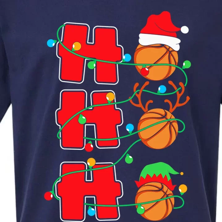 Ho Ho Ho Basketball Lights Santa Hat Reindeer Elf Christmas Cute Gift Sueded Cloud Jersey T-Shirt