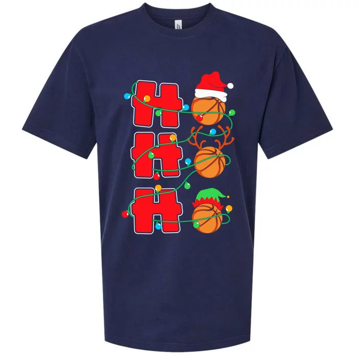 Ho Ho Ho Basketball Lights Santa Hat Reindeer Elf Christmas Cute Gift Sueded Cloud Jersey T-Shirt