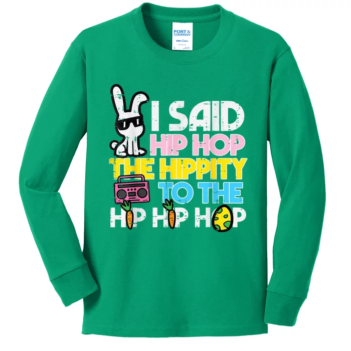 Hip Hop Hippity Easter Bunny Funny Kids Long Sleeve Shirt