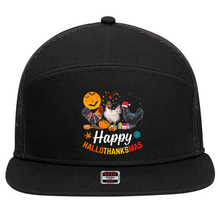 Happy HalloThanksMas Halloween Thanksgiving Xmas Chicken 7 Panel Mesh Trucker Snapback Hat