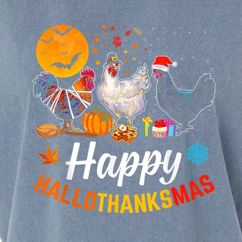 Happy HalloThanksMas Halloween Thanksgiving Xmas Chicken Garment-Dyed Women's Muscle Tee