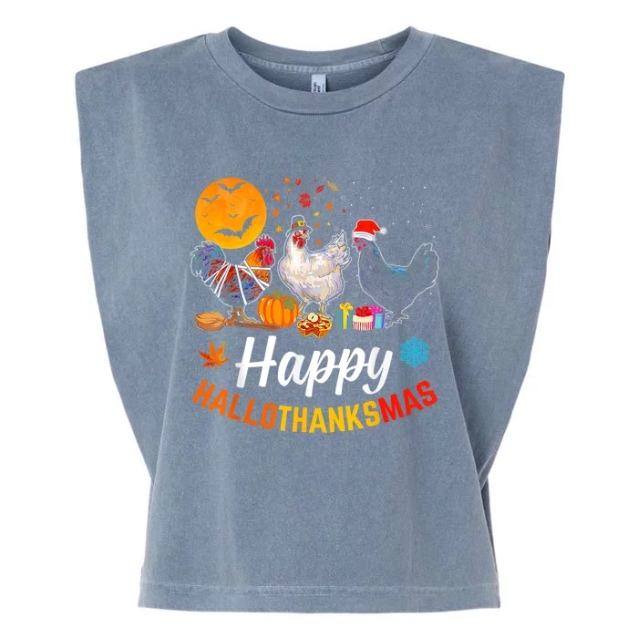 Happy HalloThanksMas Halloween Thanksgiving Xmas Chicken Garment-Dyed Women's Muscle Tee