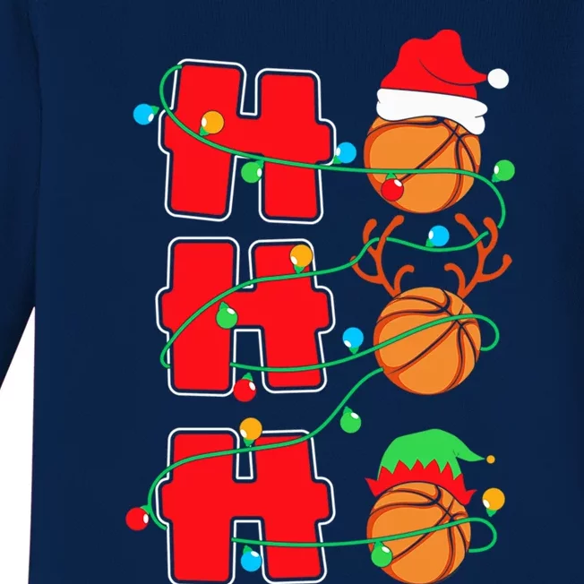 Ho Ho Ho Basketball Lights Santa Hat Reindeer Elf Christmas Meaningful Gift Baby Long Sleeve Bodysuit