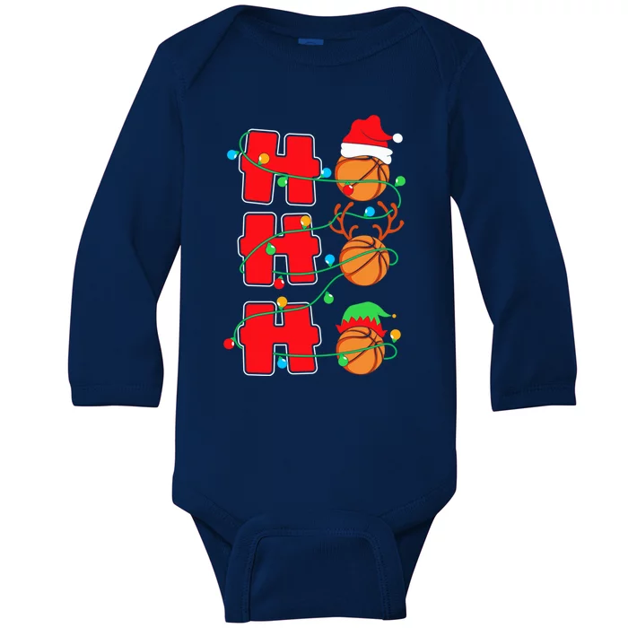 Ho Ho Ho Basketball Lights Santa Hat Reindeer Elf Christmas Meaningful Gift Baby Long Sleeve Bodysuit