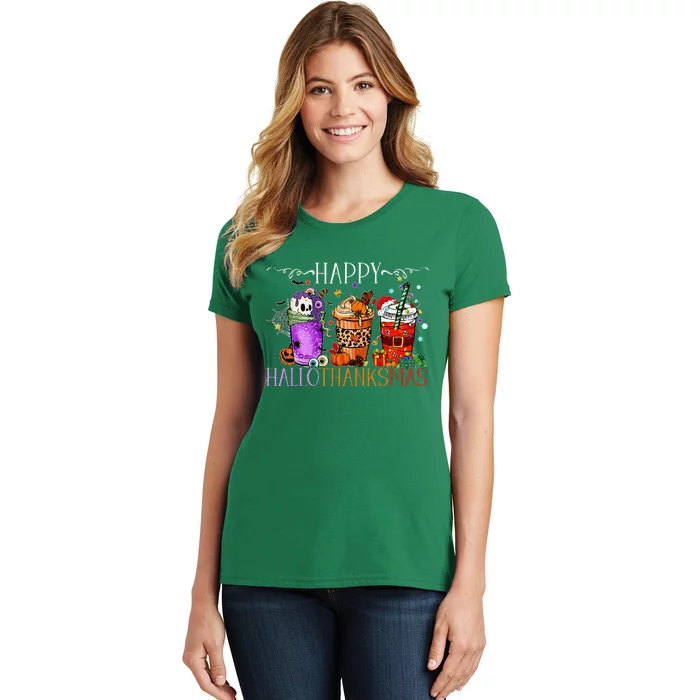 Happy Hallothanksmas Halloween Thanksgiving Christmas Women's T-Shirt