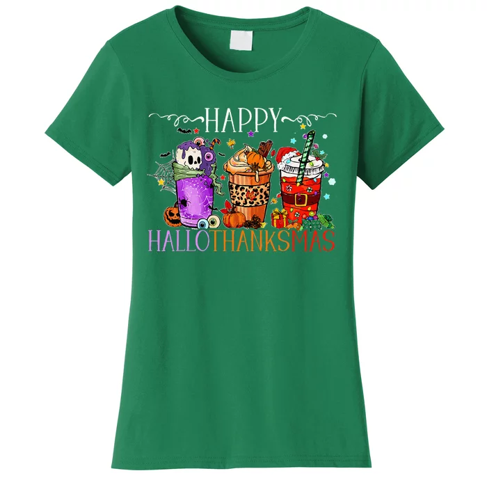 Happy Hallothanksmas Halloween Thanksgiving Christmas Women's T-Shirt