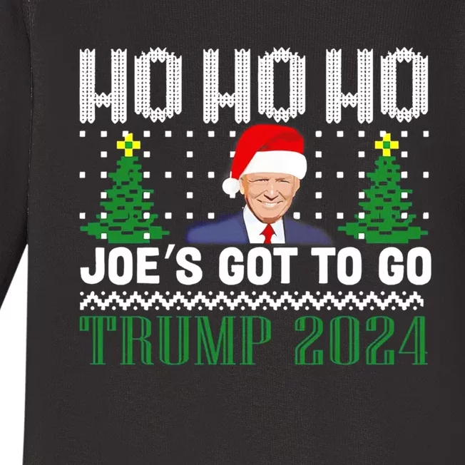 Ho Ho Ho JoeS Got To Go Trump 2024 Ugly Sweater Christmas Baby Long Sleeve Bodysuit