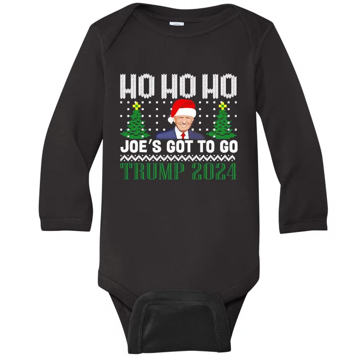 Ho Ho Ho JoeS Got To Go Trump 2024 Ugly Sweater Christmas Baby Long Sleeve Bodysuit