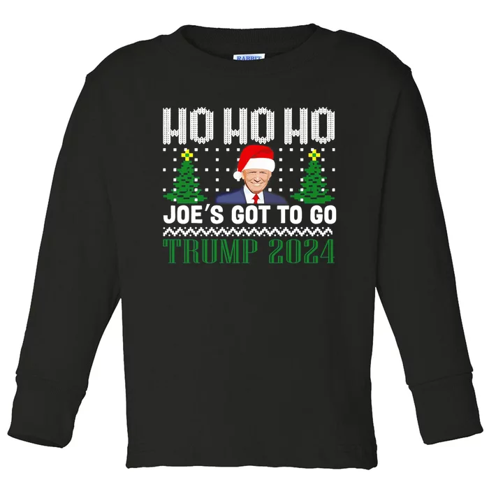 Ho Ho Ho JoeS Got To Go Trump 2024 Ugly Sweater Christmas Toddler Long Sleeve Shirt