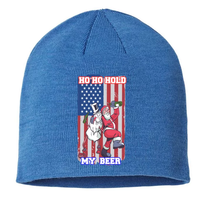 Ho Ho Hold Beer Santa Snow Usa Flag Xmas Party Christmas Gift 8 1/2in Sustainable Knit Beanie