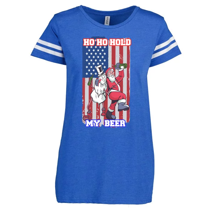 Ho Ho Hold Beer Santa Snow Usa Flag Xmas Party Christmas Gift Enza Ladies Jersey Football T-Shirt