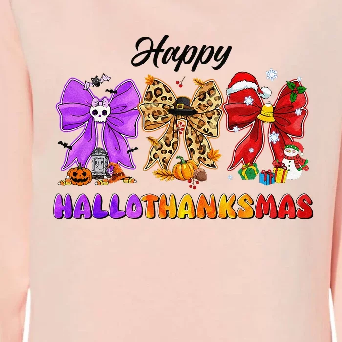 Happy Hallothanksmas Halloween Thanksgiving Christmas Bow Womens California Wash Sweatshirt