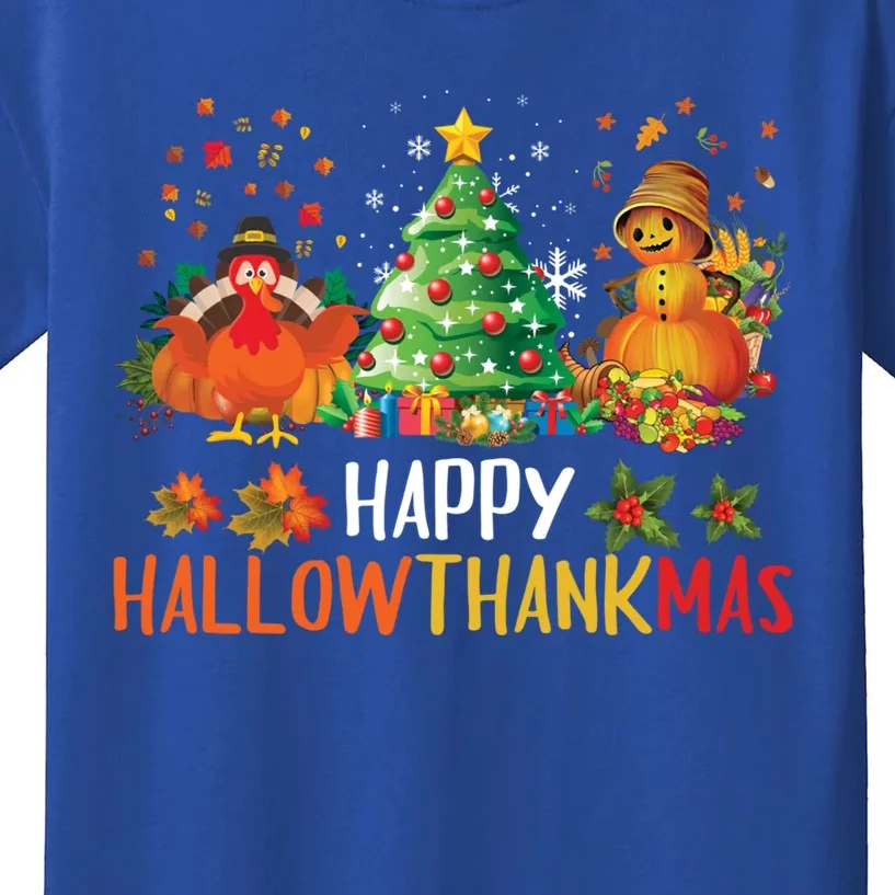 Happy Hallothanksmas Halloween Thanksgiving Merry Christmas Gift Kids T-Shirt