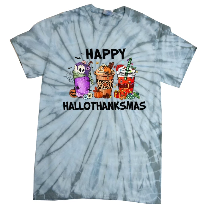 Happy Hallothanksmas Halloween Pumkin Thanksgiving Christmas Tie-Dye T-Shirt