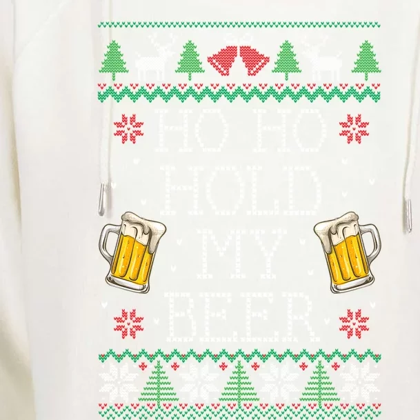 Ho Ho Hold My Beer Christmas Ugly Sweater Gift Womens Funnel Neck Pullover Hood