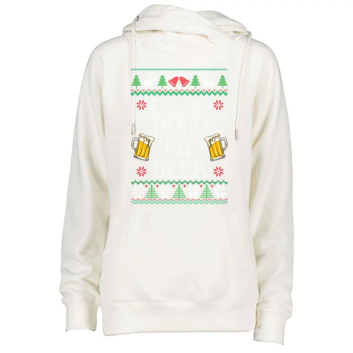 Ho Ho Hold My Beer Christmas Ugly Sweater Gift Womens Funnel Neck Pullover Hood