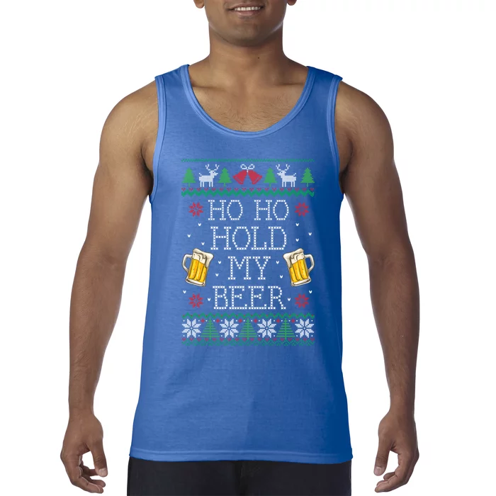 Ho Ho Hold My Beer Christmas Ugly Sweater Gift Tank Top