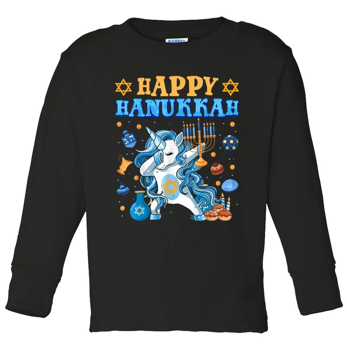 Happy Happy Hanukkah Unicorn Jewnicorn Chanukah Jewish Xmas Gifts Toddler Long Sleeve Shirt