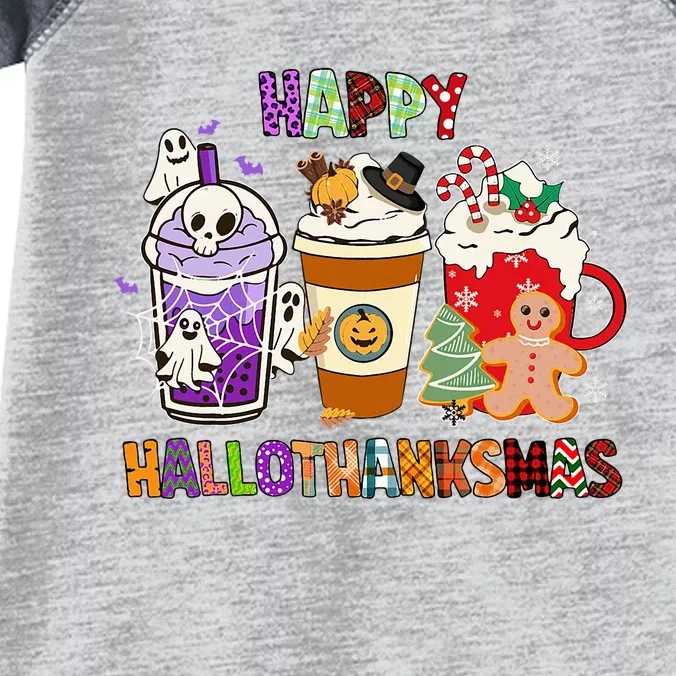 Happy Hallothanksmas Halloween Thanksgiving Christmas Coffee Infant Baby Jersey Bodysuit