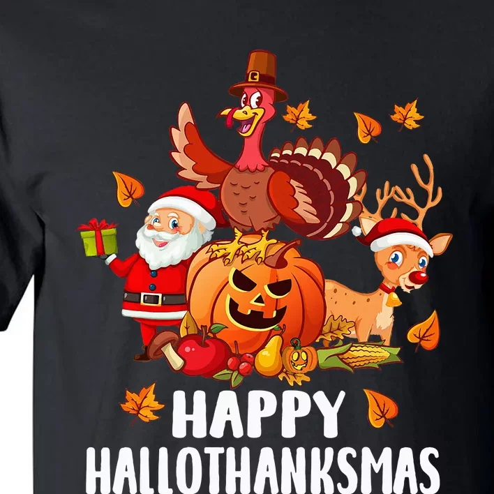 Happy Hallothanksmas Halloween Thanksgiving Christmas Day Tall T-Shirt