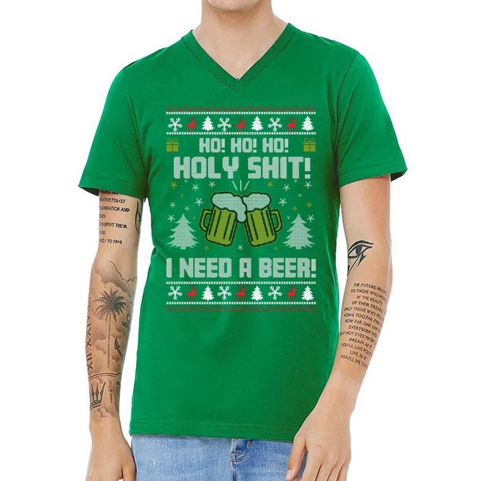 Ho Ho Holy I Need A Beer Santa Claus Ugly Christmas V-Neck T-Shirt