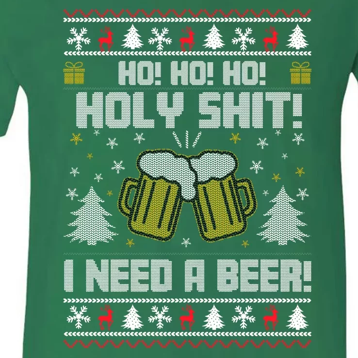 Ho Ho Holy I Need A Beer Santa Claus Ugly Christmas V-Neck T-Shirt