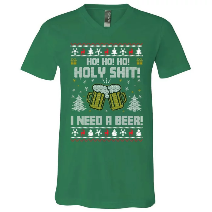 Ho Ho Holy I Need A Beer Santa Claus Ugly Christmas V-Neck T-Shirt