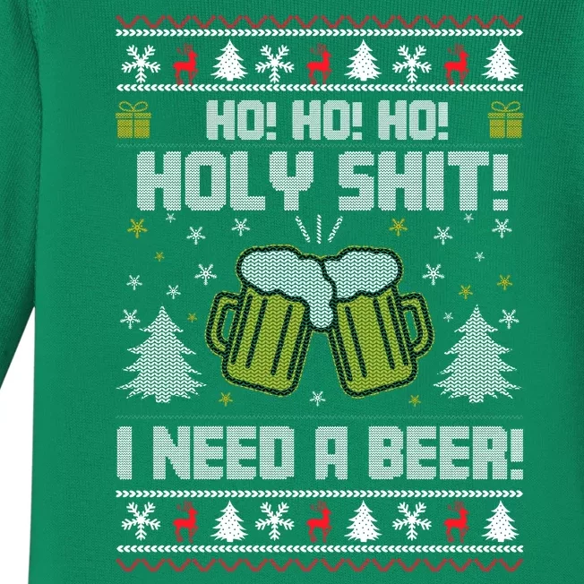 Ho Ho Holy I Need A Beer Santa Claus Ugly Christmas Baby Long Sleeve Bodysuit