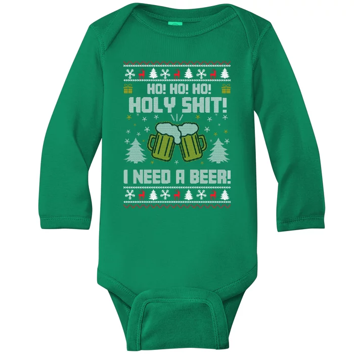 Ho Ho Holy I Need A Beer Santa Claus Ugly Christmas Baby Long Sleeve Bodysuit